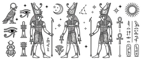 Obraz premium Ancient Egyptian Deity Figures with Hieroglyphs and Symbols