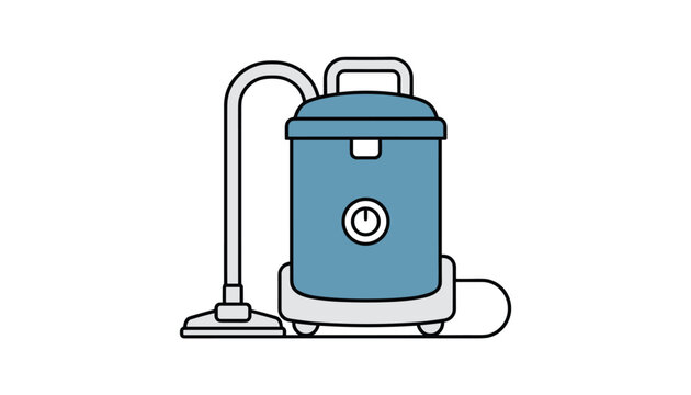 Blue professional heavy duty vacuum cleaner appliance with a long pipe shown on a clean plain white background.