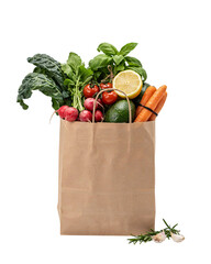Brown paper grocery bag overflowing with assorted solated on transparent background © PNG Studio 99