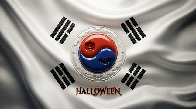 South Korean flag Halloween design with pumpkin and bat symbols
