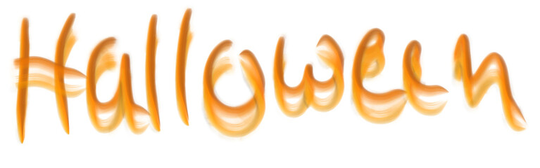 Halloween word art with a vibrant orange brush stroke style, festive holiday typography design isolated on transparent background for creative seasonal graphic projects and spooky party decor © Vivek
