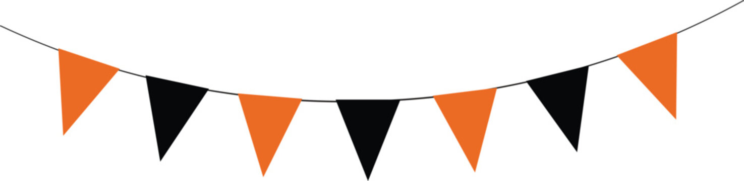 Black and orange halloween bunting flag on isolated transparent background 