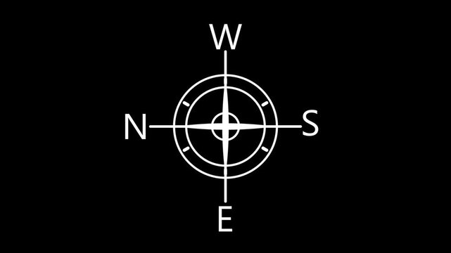 Minimalist black compass rose symbol on dark background