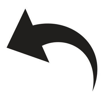 Black curved left arrow vector icon for undo return back and previous action