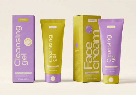 Cream Tube and Box Set Mockup