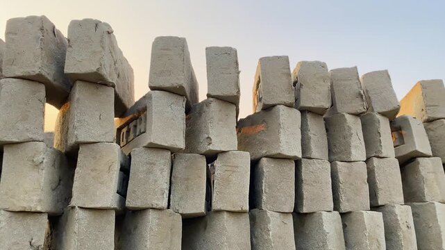 Raw bricks are arranged for drying in Shariatpur, Bangladesh - panning shot