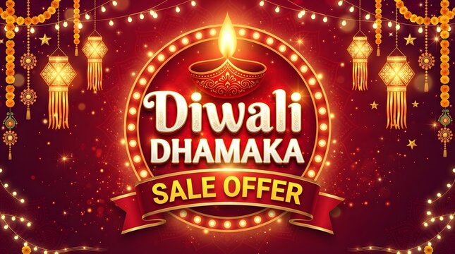 Diwali dhamaka sale offer with glowing lights