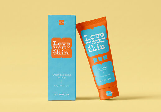 Skincare Tube and Box Mockup