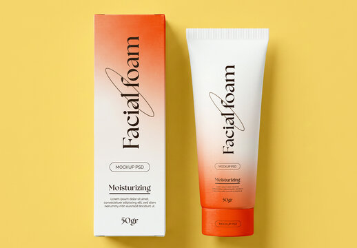 Facial Foam Tube and Box Mockup
