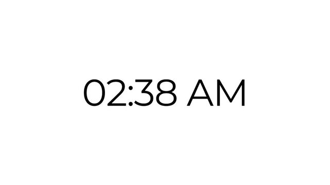 Minimalist time display animating between 12 AM to 8 AM