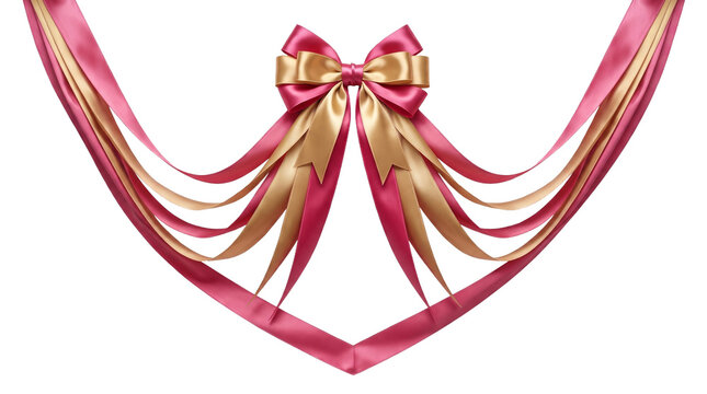 Double Layered Pink and Gold Satin Ribbon Swag with Center Bow for Festive Banner Framing