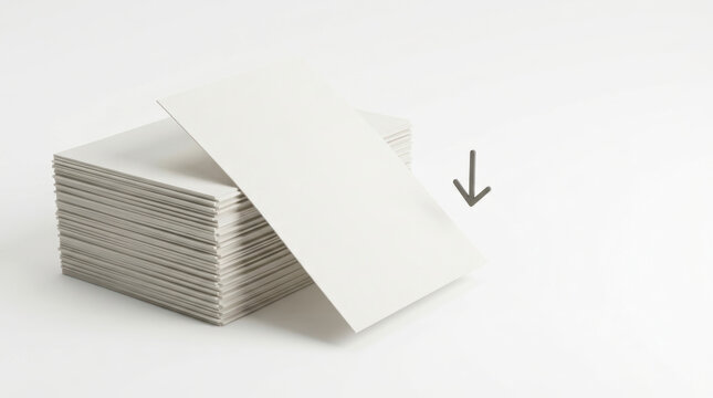 White paper stack with downward arrow shows credit report decline and financial concern