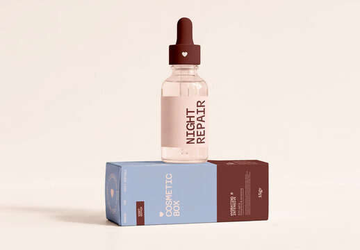 Dropper Bottle and Cosmetic Box Mockup