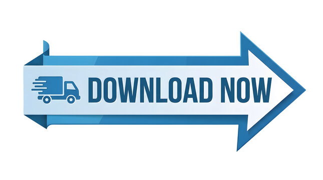Blue arrow graphic with vehicle icon promoting immediate download