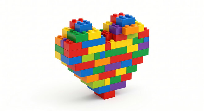Healthcare Equity Initiatives Concepts. Colorful block building toy heart shape made from interlocking plastic construction pieces isolated on white background