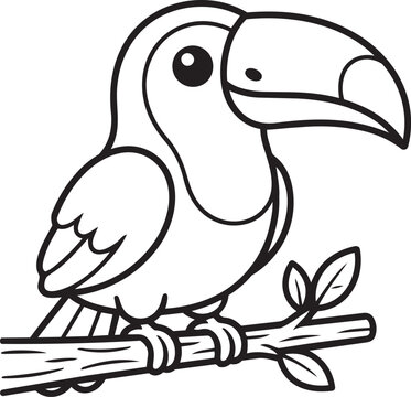 cute toucan bird sitting on a branch line art vector illustration