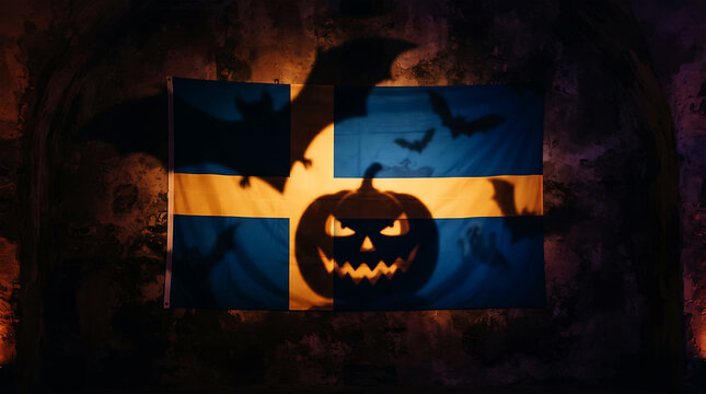 South Korean flag Halloween design with pumpkin and bat symbols
