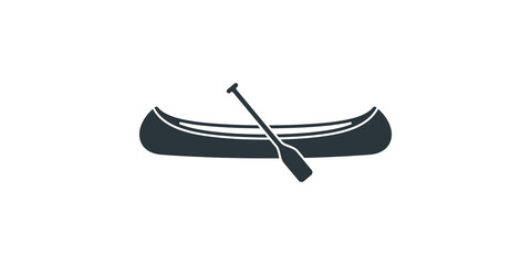Canoe boat with paddle icon for outdoor adventure water sports and recreational lake activities. © Saba