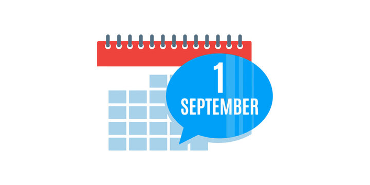 Calendar page marked with September first date inside blue speech bubble for scheduling and time management planning.