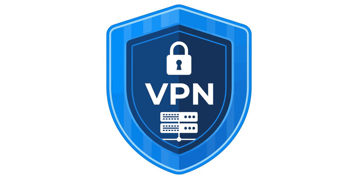 Vpn shield logo icon with server structure in blue gradient for secure internet connectivity and network protection.