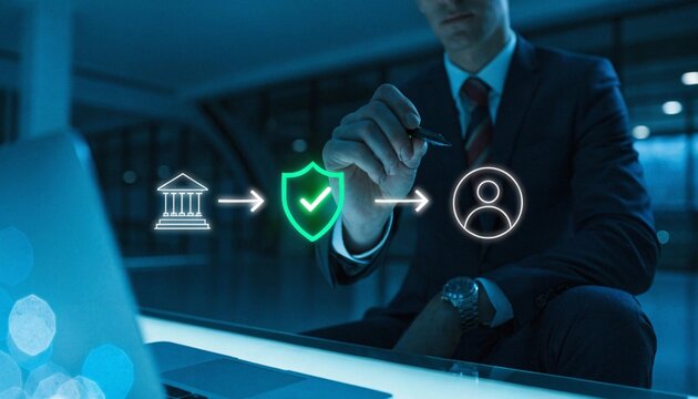 Businessman approving digital financial transaction