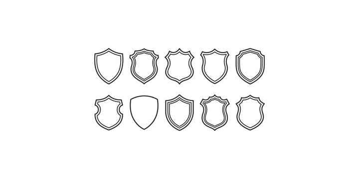 Shield frame set with outline shapes for security and heraldic symbols.