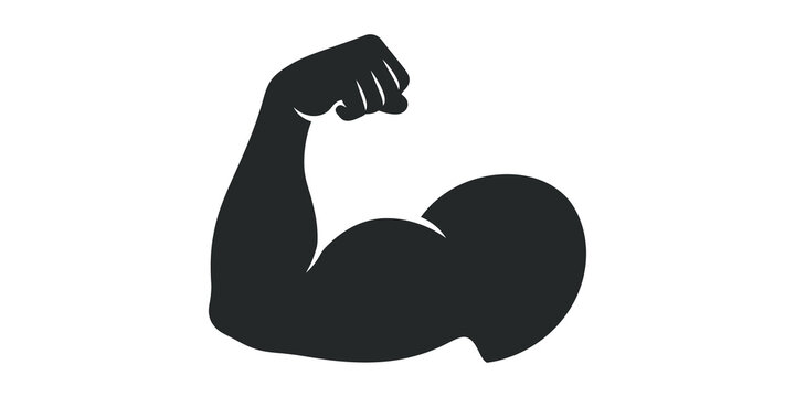 Muscular male arm flexing bicep silhouette for fitness and bodybuilding concept.