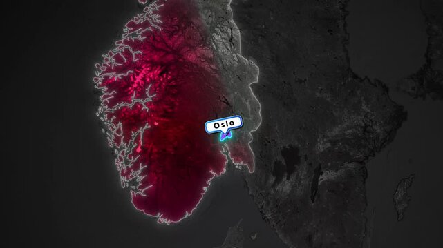 Oslo Capital City Highlighted on Norway Flag Map Animation