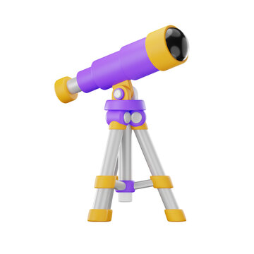 3D Render Astronomical Telescope on Tripod Observatory Equipment Icon, 3D Space Exploration Illustration