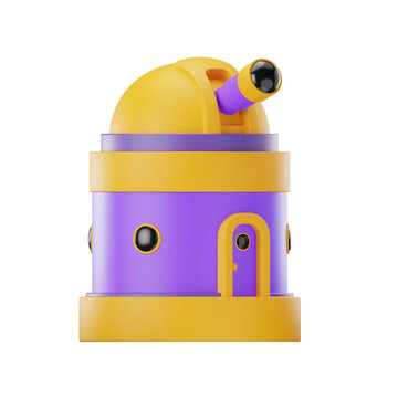3D Illustration Astronomical Observatory Dome Building Telescope Station Icon, 3D Space Exploration Illustration