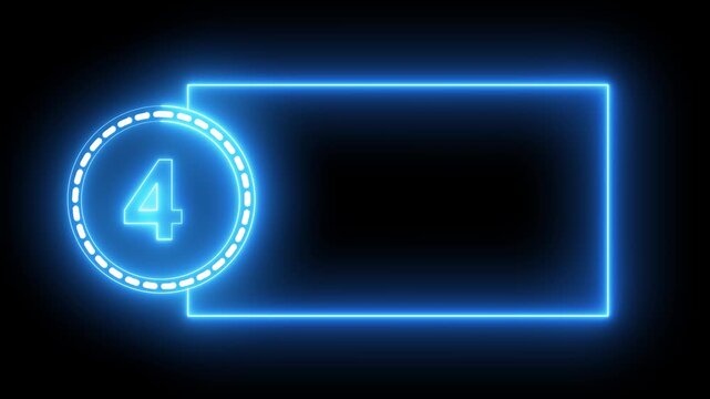 Blue Neon Number 4 Inside Circle With Rectangular Frame On Black Background four digit.4k animation motion grafice veido....