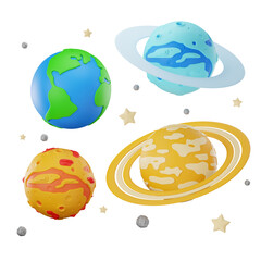 3D render set of space planets collection, 3D Space Exploration Illustration © Budogol