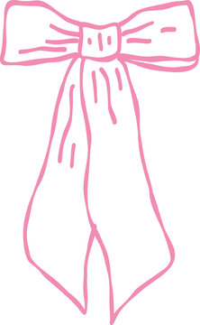 Hand drawn pink bow tie or ribbon knot illustration on transparent background