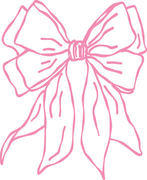 Simple pink hand drawn bow illustration with a sketchy artistic style on a transparent background