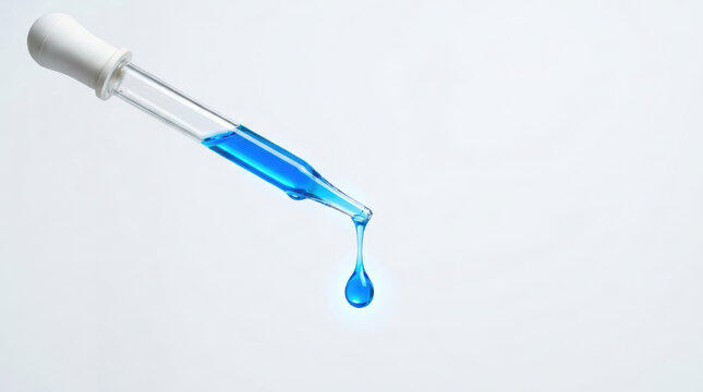 Blue biotech liquid in glass dropper highlighting patent disputes and scientific research with clean laboratory concept and modern innovation