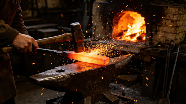  Blacksmith Forging Hot Iron On Anvil