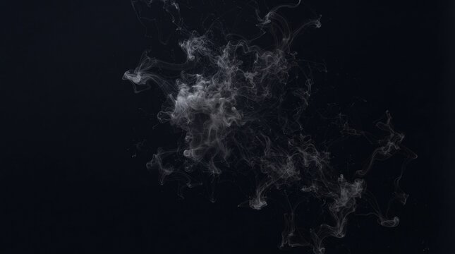 Ethereal white smoke explosion on black background, abstract wispy steam cloud texture, dramatic smoke effect for overlay design