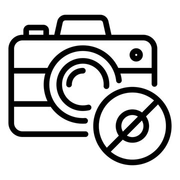 Prohibited camera used to restrict AI-generated images and prioritize genuine lens-based photography for AI Backlash icon line style
