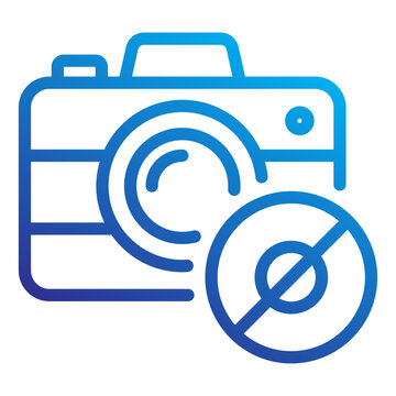 Prohibited camera used to restrict AI-generated images and prioritize genuine lens-based photography for AI Backlash icon line gradient style