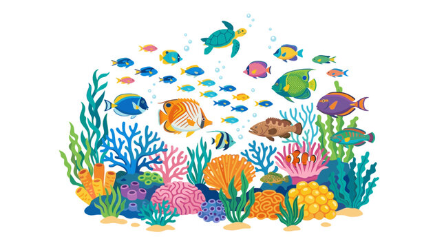 Vibrant Coral Reef Scene with Diverse Marine Life