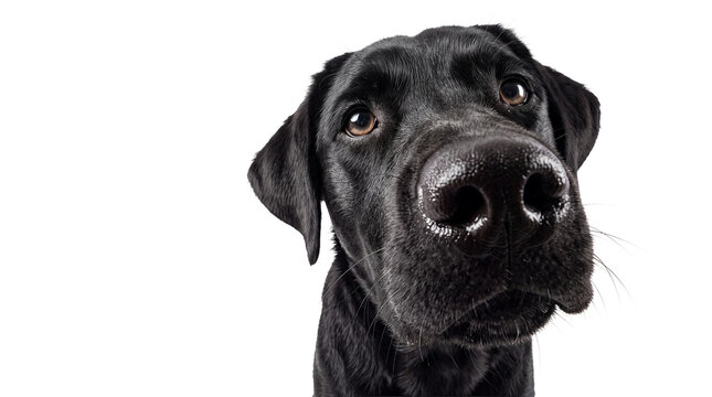 Curious Black Dog Nose Closeup Isolated on Transparent Background