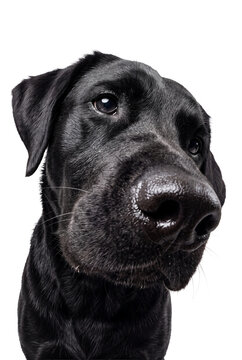 Curious Black Dog Nose Closeup Isolated on Transparent Background