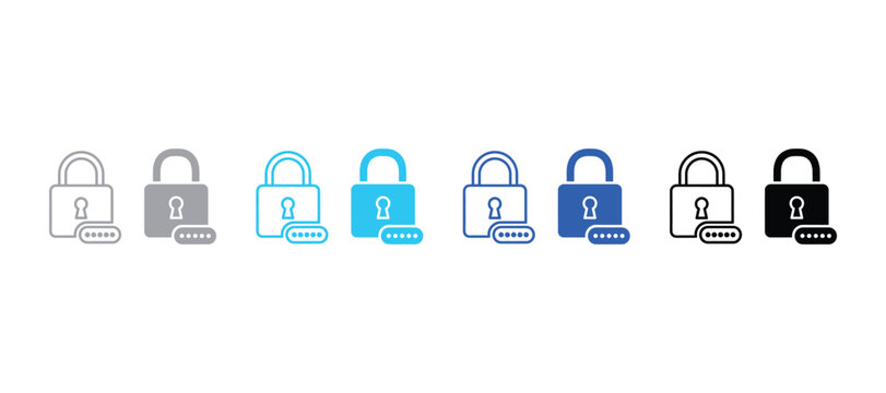 Blue padlock with keyhole and password dots vector illustration set password security protection illustration internet computer technology encrypted encryption combination isolated