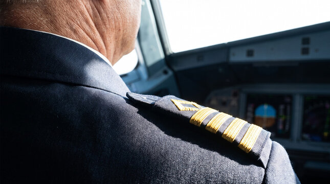 Close Up Shot of Commercial Airline Pilot Epaulet Rank Insignia in Cockpit