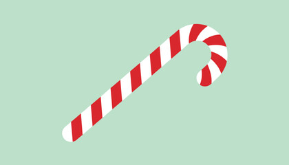 Obraz premium Simple graphic illustration of a red and white striped Christmas candy cane on a solid light green background.