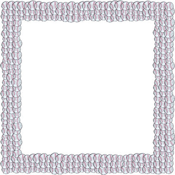 Square frame composed of small hand-drawn baseball balls isolated on transparent background
