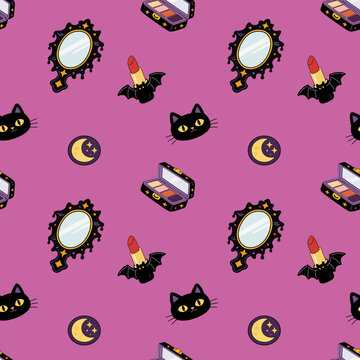 Cute halloween makeup seamless pattern background