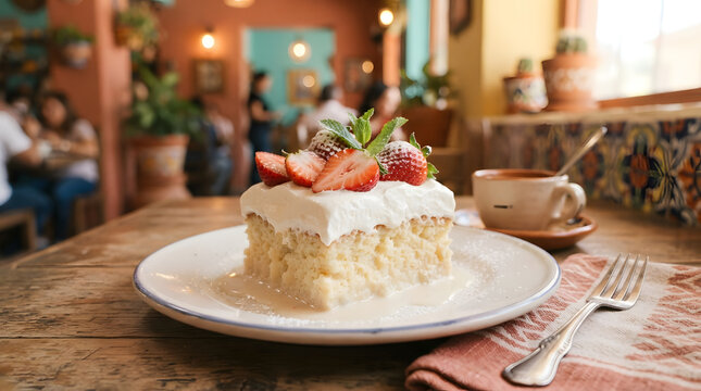 Tres leches cake with strawberries