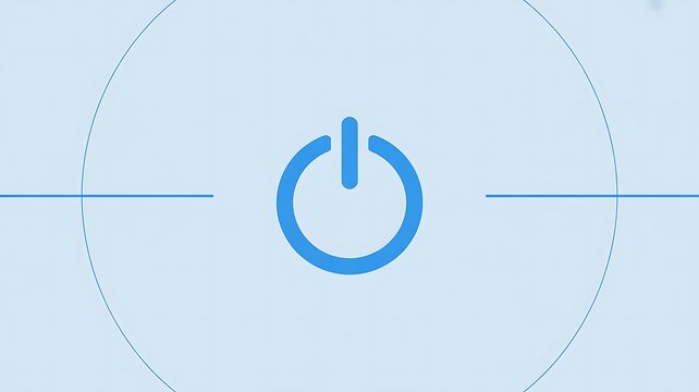 Blue power button icon on a light digital background