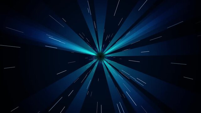 Hyperspace starburst background with blue light rays, cosmic warp speed motion effect, futuristic sci-fi tunnel animation for cinematic transitions
